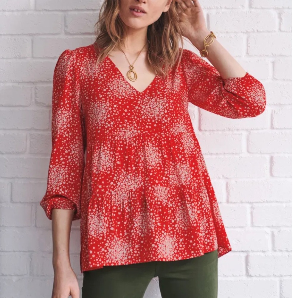 Boden Red Floral Print Long Sleeve Blouse US‎ Size 12 UK 16